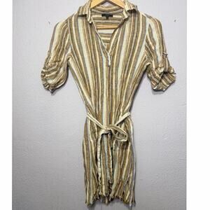 ANTHROPOLOGIE DREW Dress Linen Blend Striped Collar Preppy Comfy Women’s S